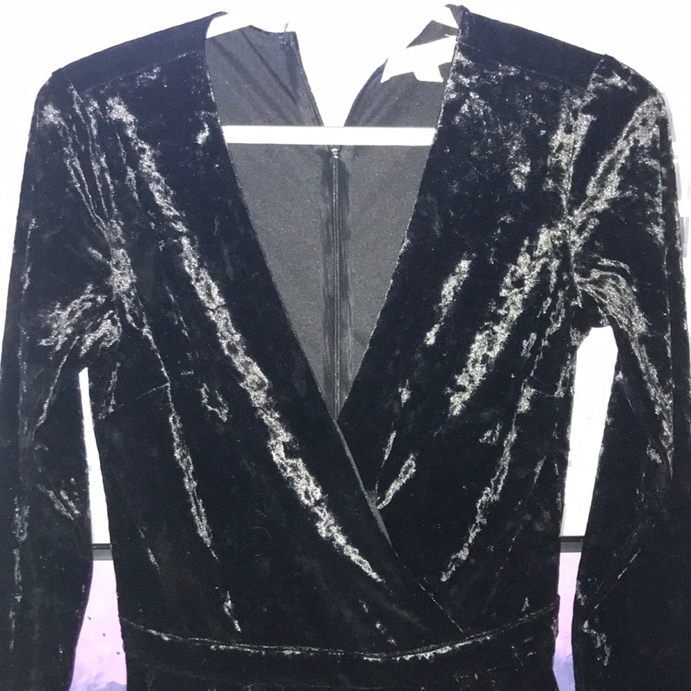Black velvet long sleeve romper